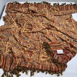 Sophia Paisley Pashmina Shawl Wrap Fringe Earth Tones Made in India Boho Scarf